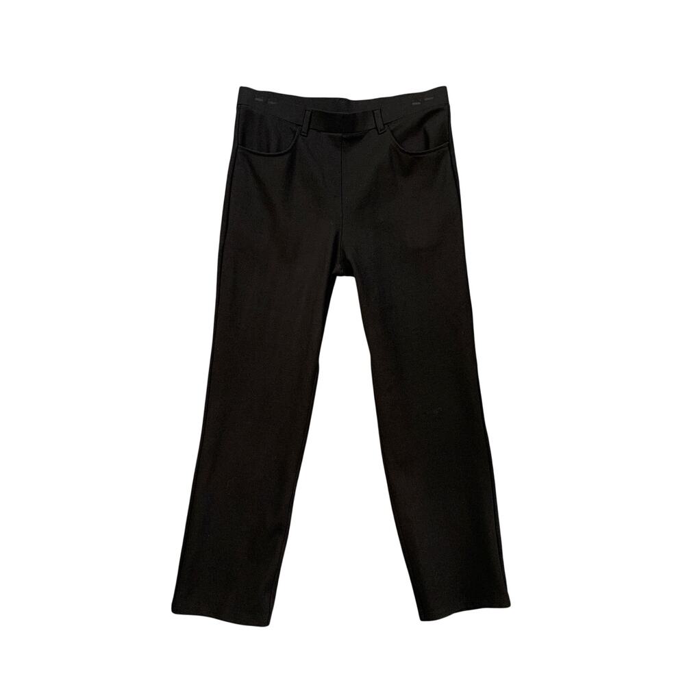 Quince Pants Women M Medium Black Straight Leg Ponte Flat Front Mid Rise Pull On
